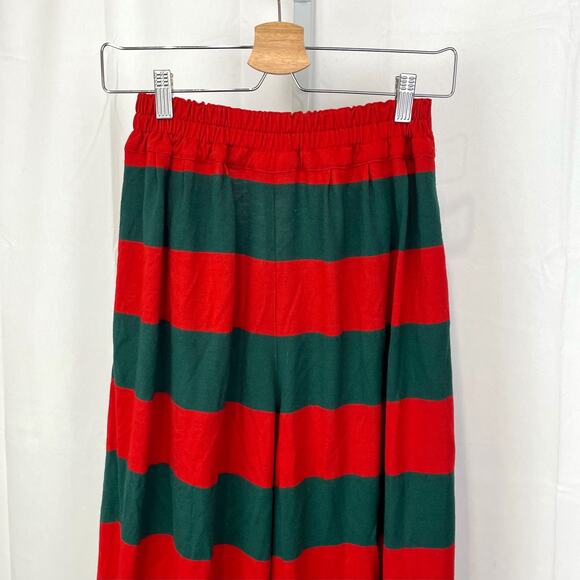 TAKEZO Japan M Pleated Tapered Harem Pants Striped Wool Knit Hi Rise Red Green - Picture 9 of 11